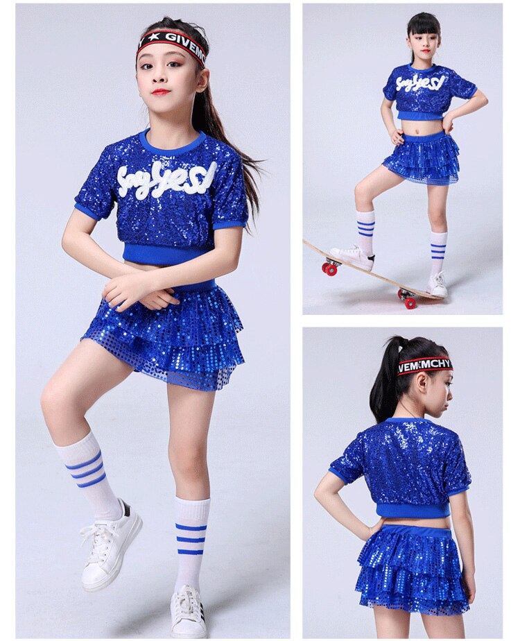 Jazz Costume Girls Blue Hip Hop Set Street Dance Performance Clothing Stage Wear Clothes Dance Costumes for Kids