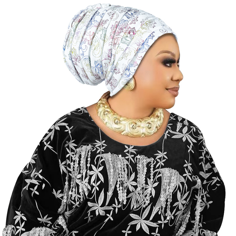 Gorro de Turbante plisado de cuerpo completo con purpurina para Mujer, envolturas para la cabeza para Mujer, pañuelo musulmán, sombrero, Turbante para Mujer, tocado africano: Negro