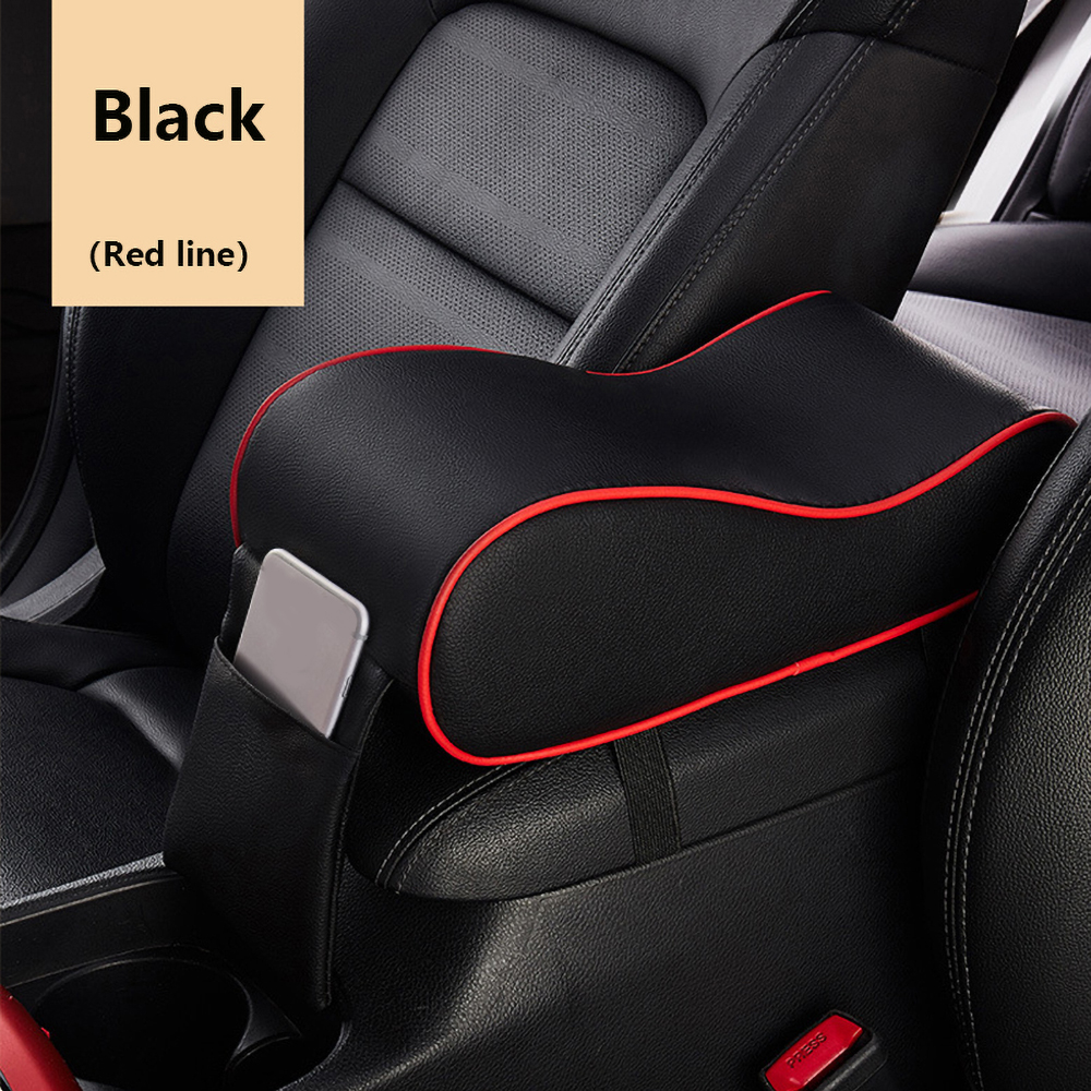 Accoudoir en mousse à mémoire de forme pour voiture, coussin de Console centrale, tapis d'oreiller avec support pour téléphone portable, sac de rangement, boîte d'accessoires de voiture: Black Red Line