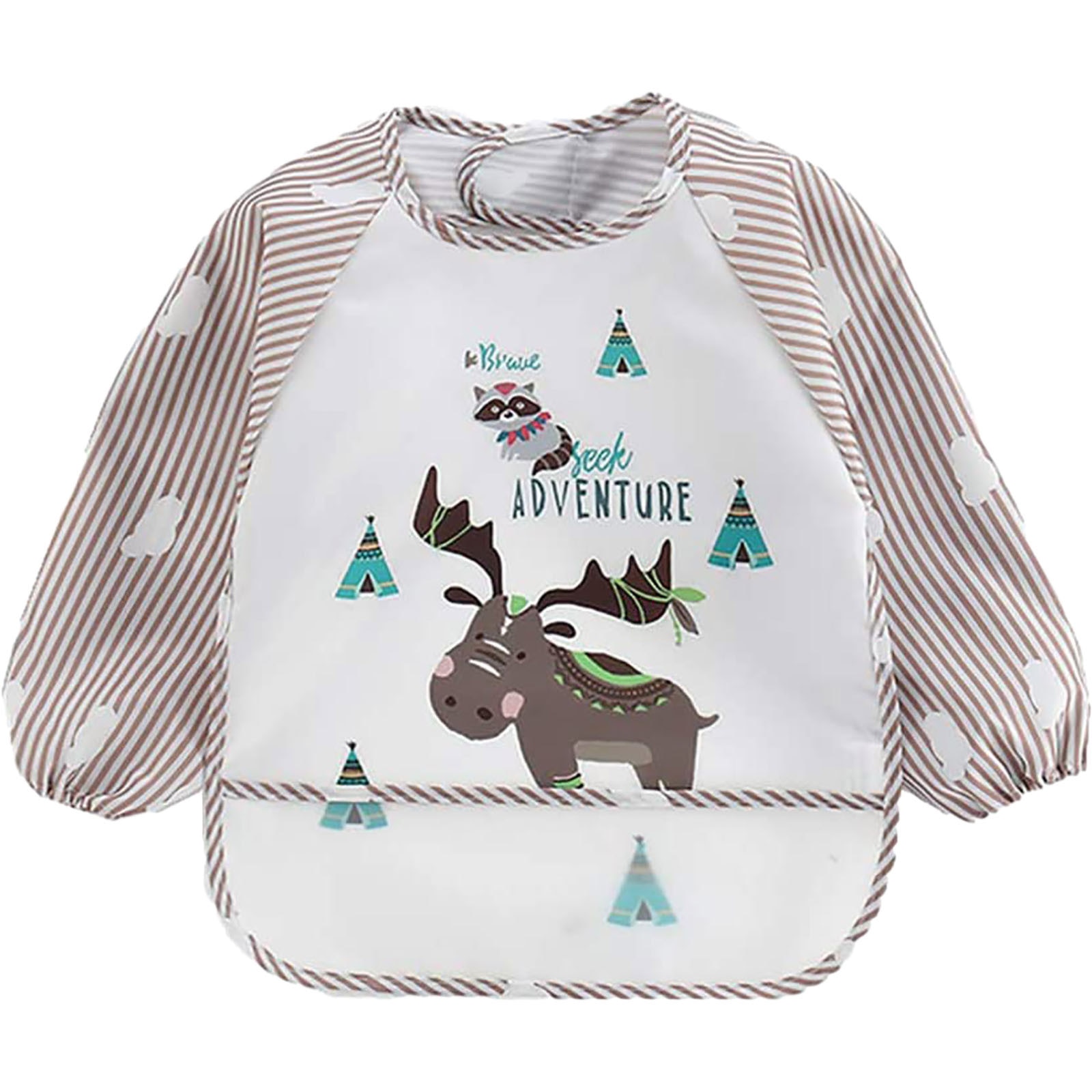 3 #1/3Pcs Waterdichte Baby Slabbetjes Cartoon Animal Print Gestreepte Mouw Bib Baby Peuter Voeden Schort Bavoir baberos 6-36 Maanden