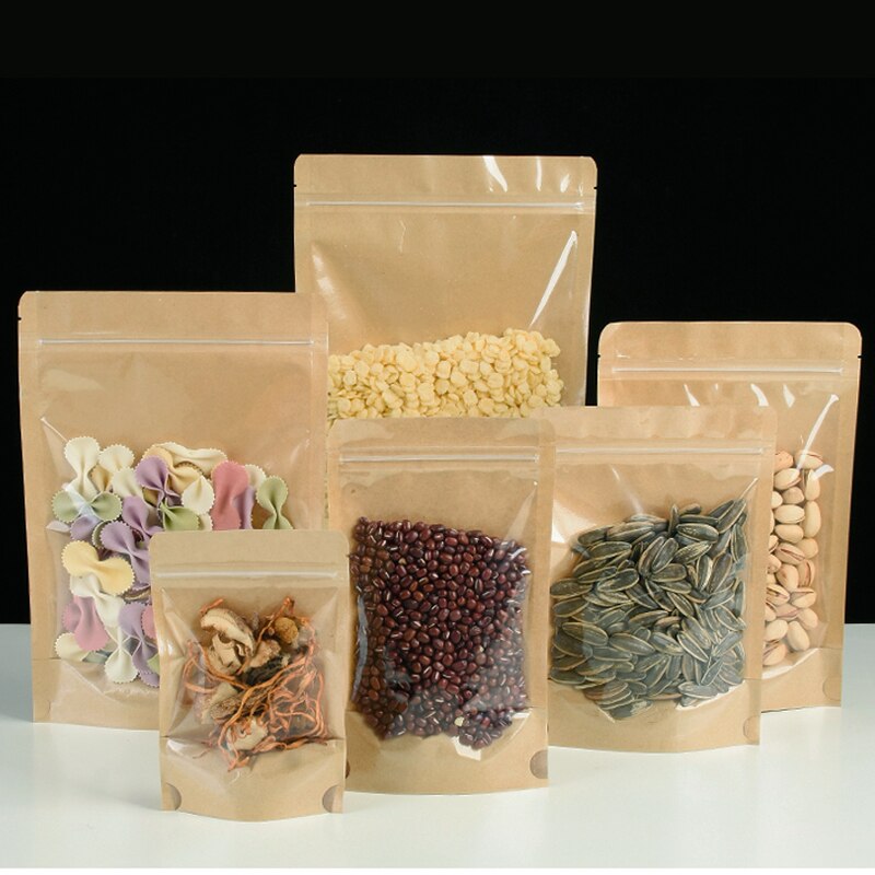 Kraft Paper Bag Translucent Self-supporting Self-sealing Bags Sugar Coffee Beans Nuts Tea Snacks Food Sealed Packaging