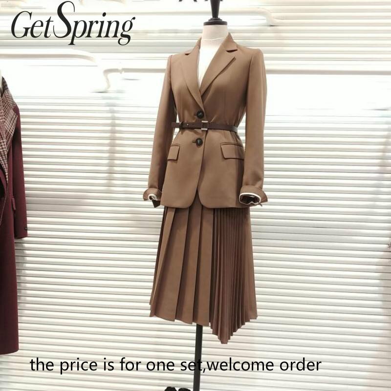 Getspring kvinder frakke kvinder jakkesæt frakker bælte split kvinder blazere jakker camel black all match vintage sommer blazer kvinder