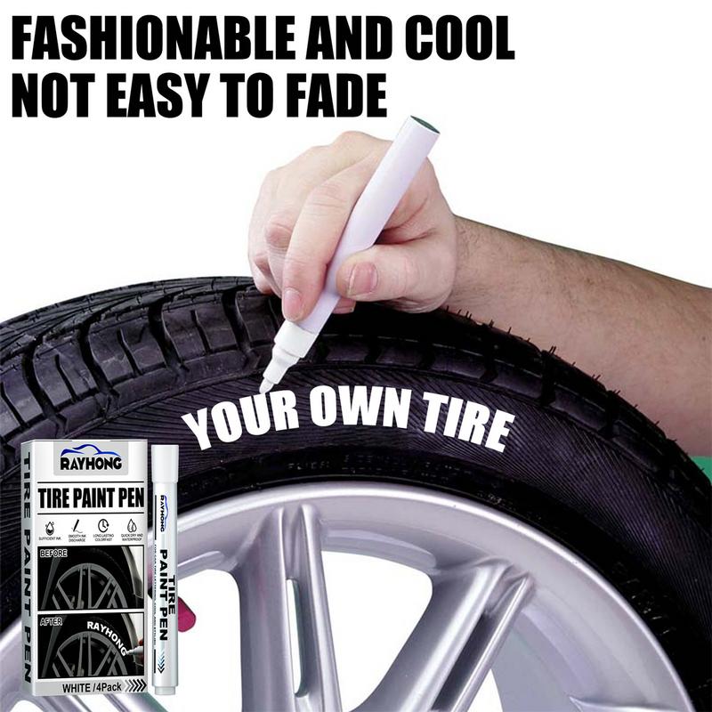 Rotulador de pintura para neumáticos, 4 piezas, rotuladores blancos, marcador de neumáticos blanco para neumáticos de coche, tinta a base de agua de Metal de goma, decoración de coche