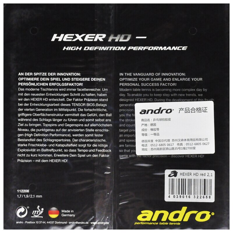 Original Andro Table Tennis Rubber Hexer HD Rubber Ping Pong Racket Rubbers Tenis De Mesa pimples in