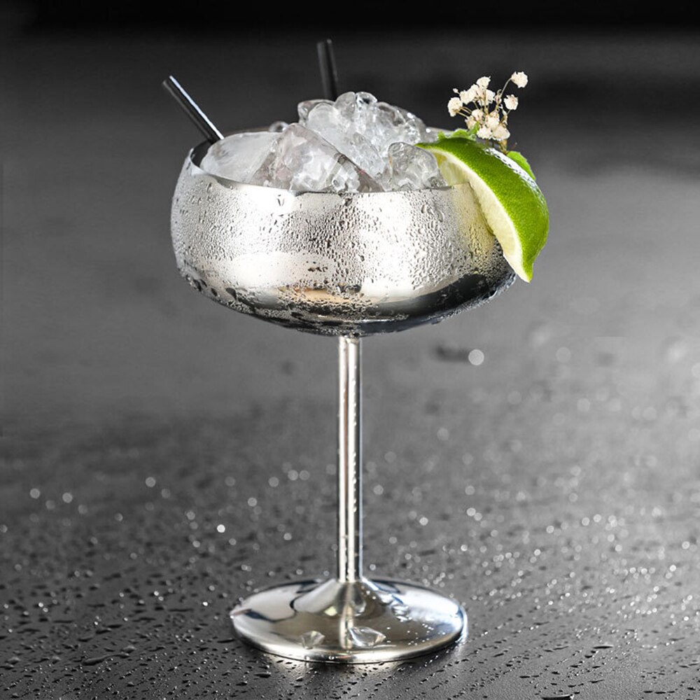 Rustfrit stål blankt kobberbelagt 450ml stor kapacitet bred mund sommerfuglekop metal vinglas restaurant champagneglas