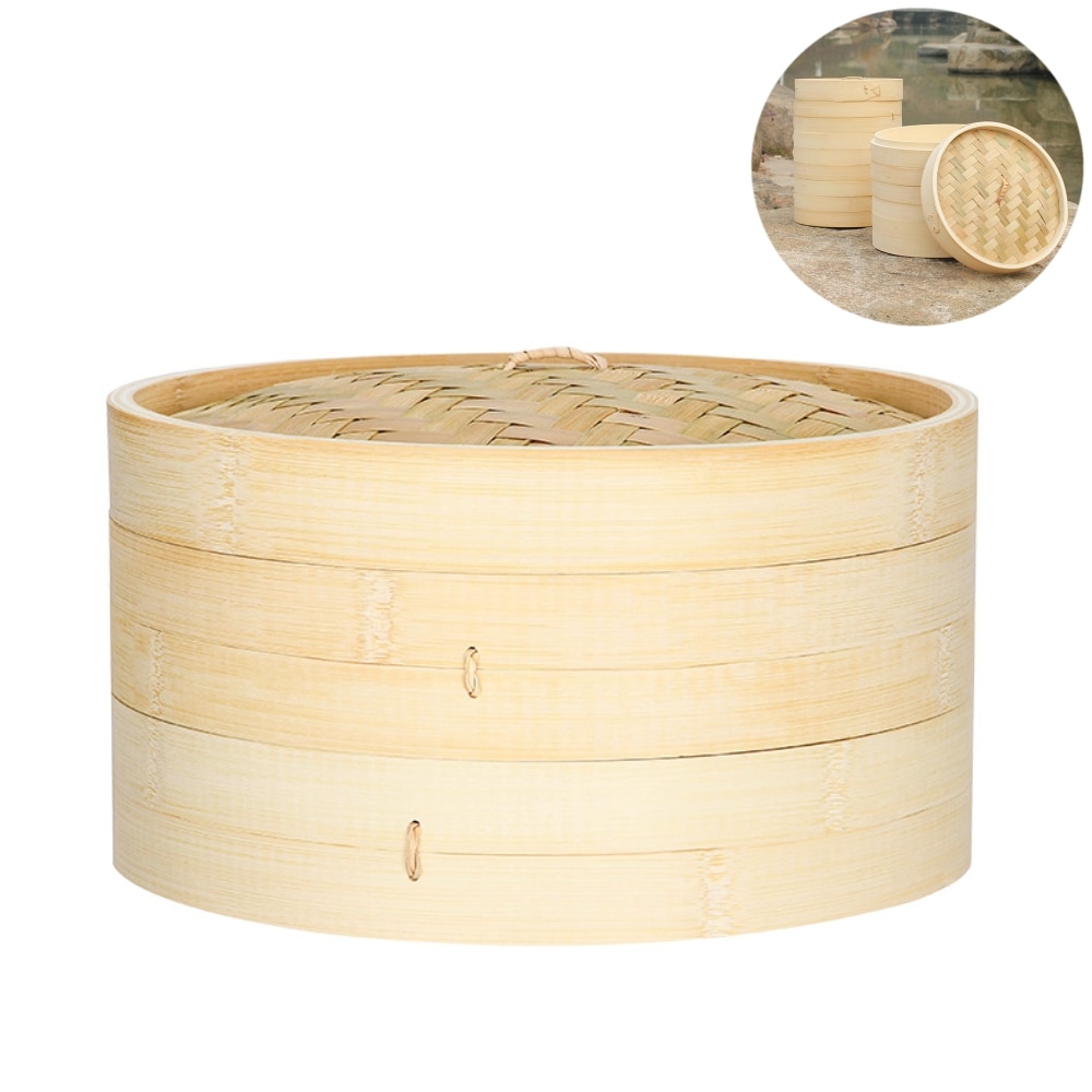 Vaporera de bambú de 27CM, utensilios chinos de cocina, olla de vapor para aperitivos y verduras