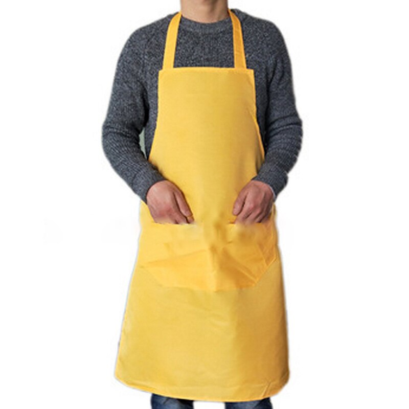 Pure kleur kookschort voor vrouwen mannen keuken dikke huishoudelijke schoonmaak schort katoen polyester met dubbele zak dropshipping: Geel
