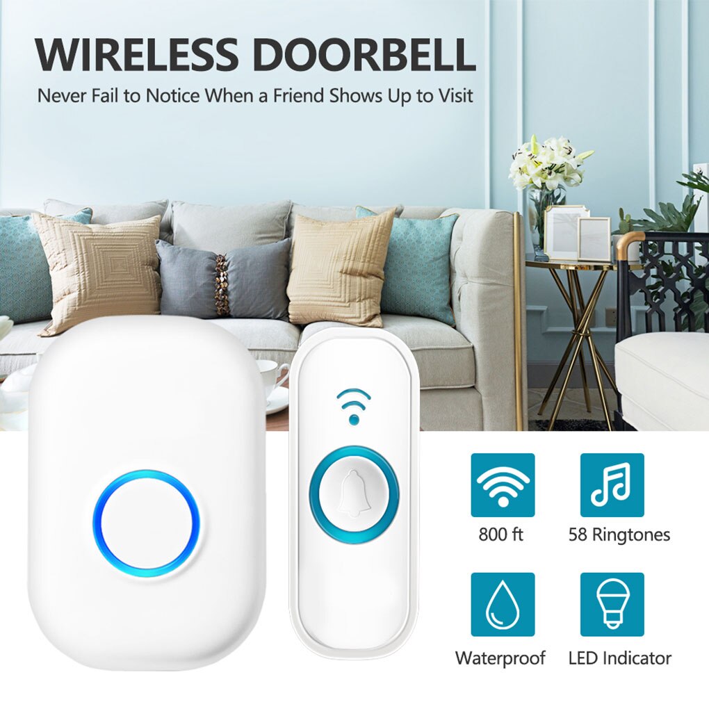 Wireless Doorbell Home Dorm Apartment Smart Door Ring Volume Adjustable 58 Chord Music Doorbel