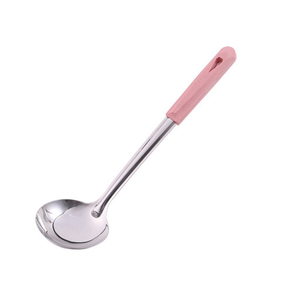 Rvs Draaiers Lepel Spatel Scoop Tarwe Stro Schop Turner Koken Gereedschap Holder Chinese Japanse Keuken Untesils 1 PC: pink spoon