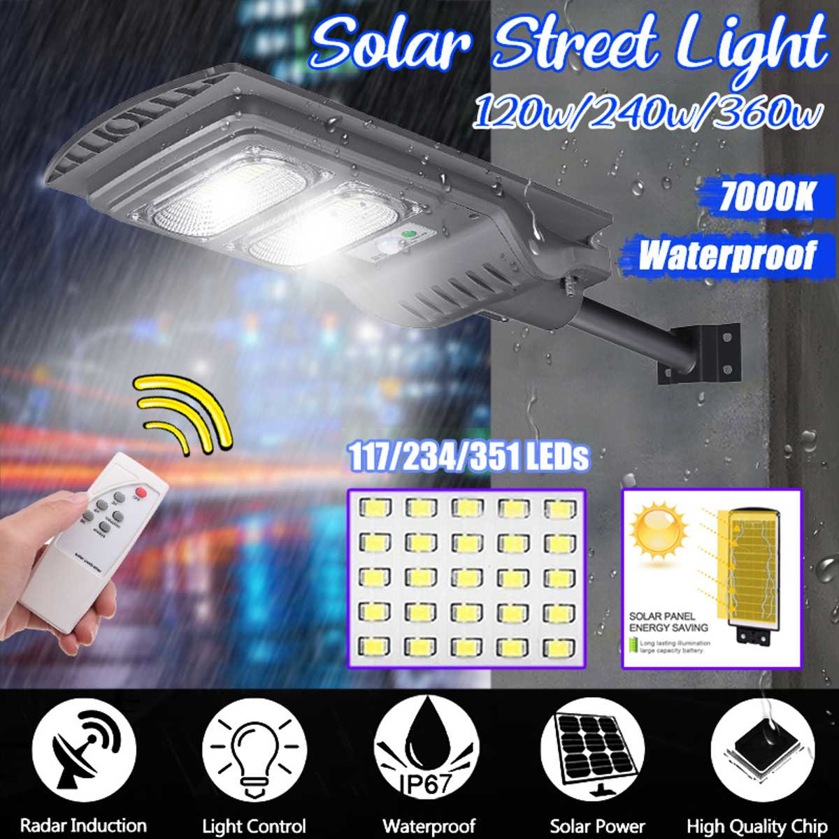 Smuxi 360W/240W/120W LED Gray IP65 Solar Street Light motion Constantly bright Induction Solar Sensor Remote Control