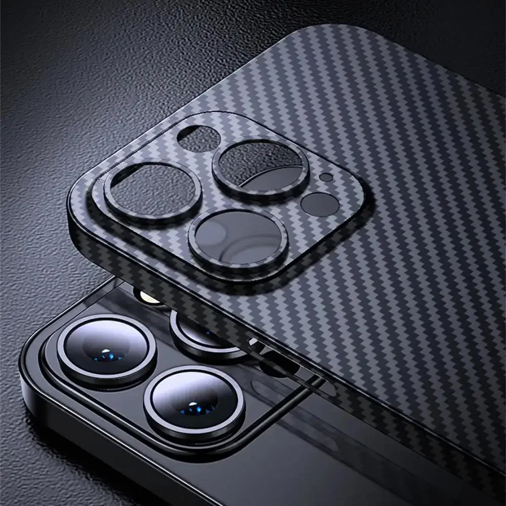 Funda mate de fibra de carbono ultrafina de lujo para iPhone 15 14 13 12 Mini 11 Pro Max 14Pro XS XR X 6 7 8 Plus SE 0,2 MM PP contraportada
