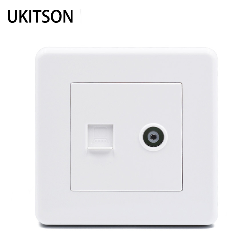 RJ45 Computer Wall Plate With Coaxial Cable TV Socket White Color Faceplate
