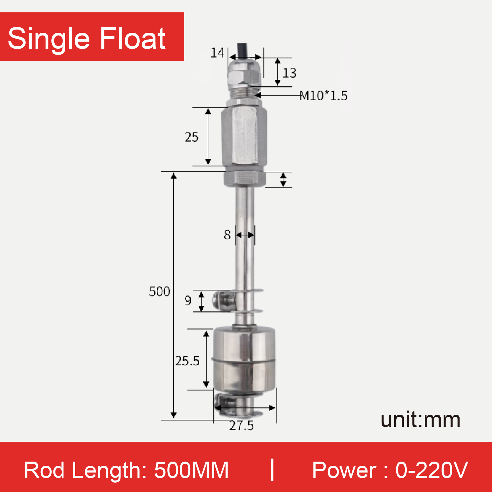 304 Stainless Steel Adjustable Float Switch Water Level Sensor Liquid Controller for Tank & Water Tower: Gold