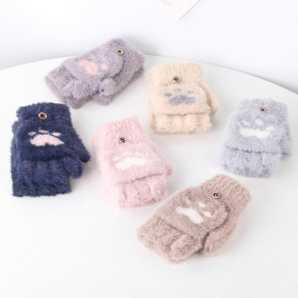 Children gloves Toddler Baby Winter Warm Knit Convertible Flip Top Cartoon Heart Mittens Gloves