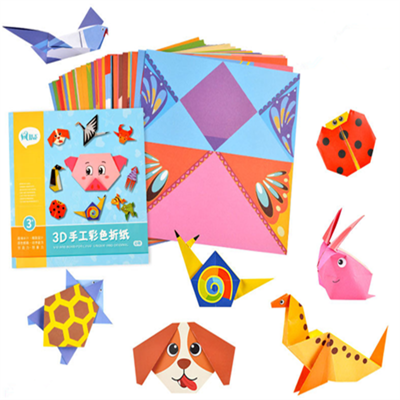 54Pcs Kids Craft Toys Cartoon Animal Origami Paper Cutting Color Paper Puzzle Early Learning Educational Toys Kingergarden: Animal Style