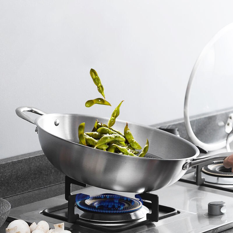 Stainless Steel Pan Uncoated Non-stick Wok Pan Gas Induction Cooker Household Pot Cast Iron Wok Induction Pan Cooking Pot
