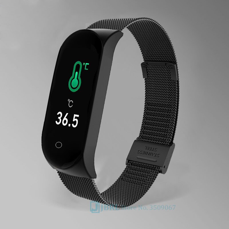 Più nuovo Temperatura Intelligente Wristband Degli Uomini Delle Donne Bluetooth Smartband Laides di Fitness Mens Del Braccialetto di Android IOS Phone Heart Rate Orologio: steel black