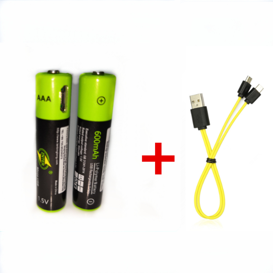 Znter 1.5v aaa-akkus, 600 mah, usb-wiederaufladbarer lithium-polymer-akku, schnellladung über micro-usb-kabel: B