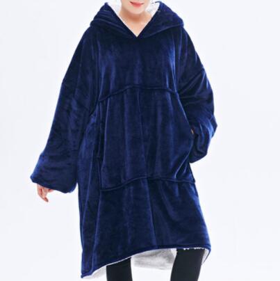 Manta suave con mangas para mujer, Sudadera con capucha de lana de gran tamaño, sudaderas cálidas, manta de televisión, Sudadera con capucha, bata de baño de hombre: blue
