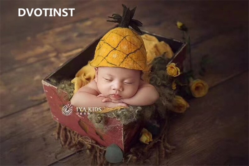 Dvotinst puntelli per Fotografia neonato per bambino fatto a mano in lana ananas cappello con cofano alla fragola Fotografia studio tiro puntelli fotografici