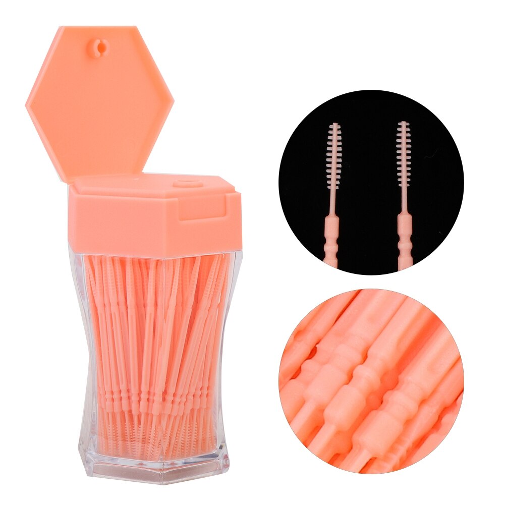 200 Stck Lebensmittel-Klasse Doppel Kopf Zahnstocher Kegel bilden Weichen Bürste Haushalt Reinigung Zahnstein Entfernung Sechseckigen Flaschen Einfache Pack