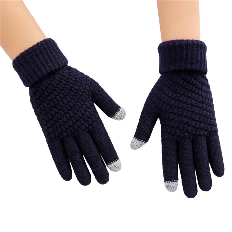 Winter touchscreen handschoenen dames heren warme stretch gebreide wanten imitatie wol lange vinger handschoenen dames haakwerk dikker: Marine
