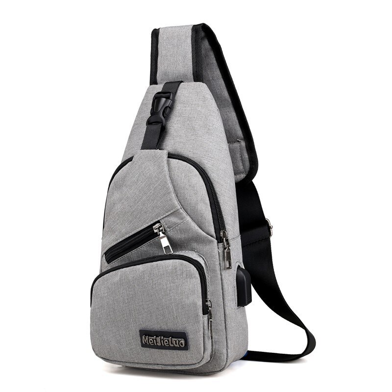 Male Shoulder Bags USB Charging Crossbody Bags Multifunctional Canvas Theft Chest Bags Short Trip Messengers Bag