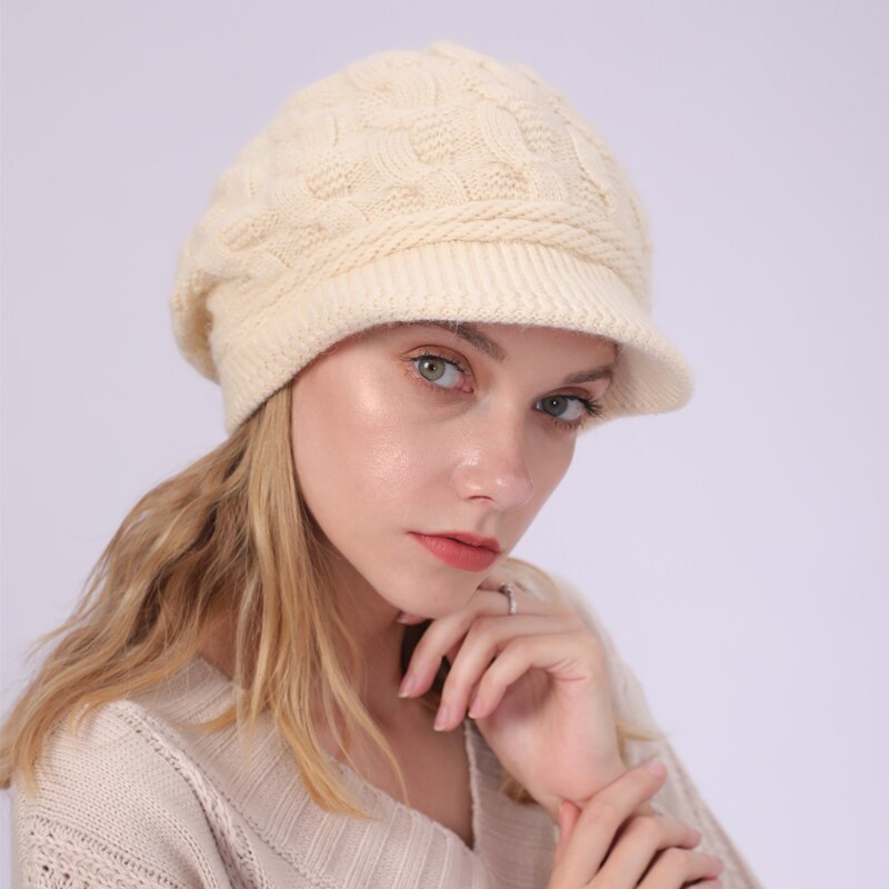GOPLUS-gorro de lana con visera para mujer, gorro de lana de punto, para mantener el calor, Czapka, Zimowa, Viseiras, C11294: Beige