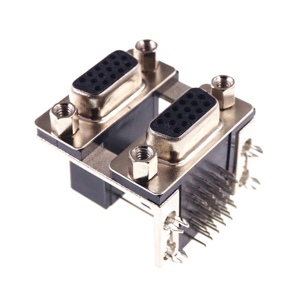 10 stk dual port d-sub stik vga stik stik 15 pin hun stik 2 porte retvinklet gennemgående hul