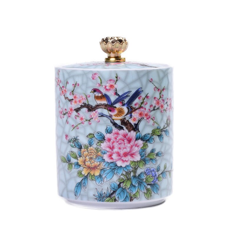 Ceramic Floral Pattern Tea Caddy Tea Box Enamel Sealed Storage Jar Tea Can Puer Container Teaware Home Decor