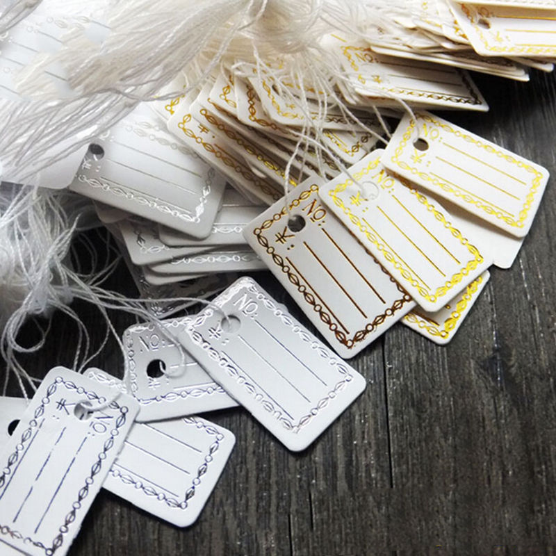 100 Stks/partij Zilver Goud Diy String Prijs Label Papier Blanco Prijzen Tags Verpakking Label Kledingstuk Tags Card 26X15mm