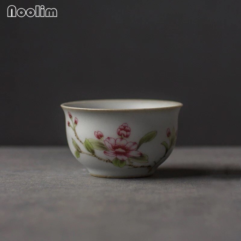 Malede blomster og fugle japansk antik kinesisk porcelæn gaiwan kung fu te kopper retro porcelæn celadon vand kop drinkware: B