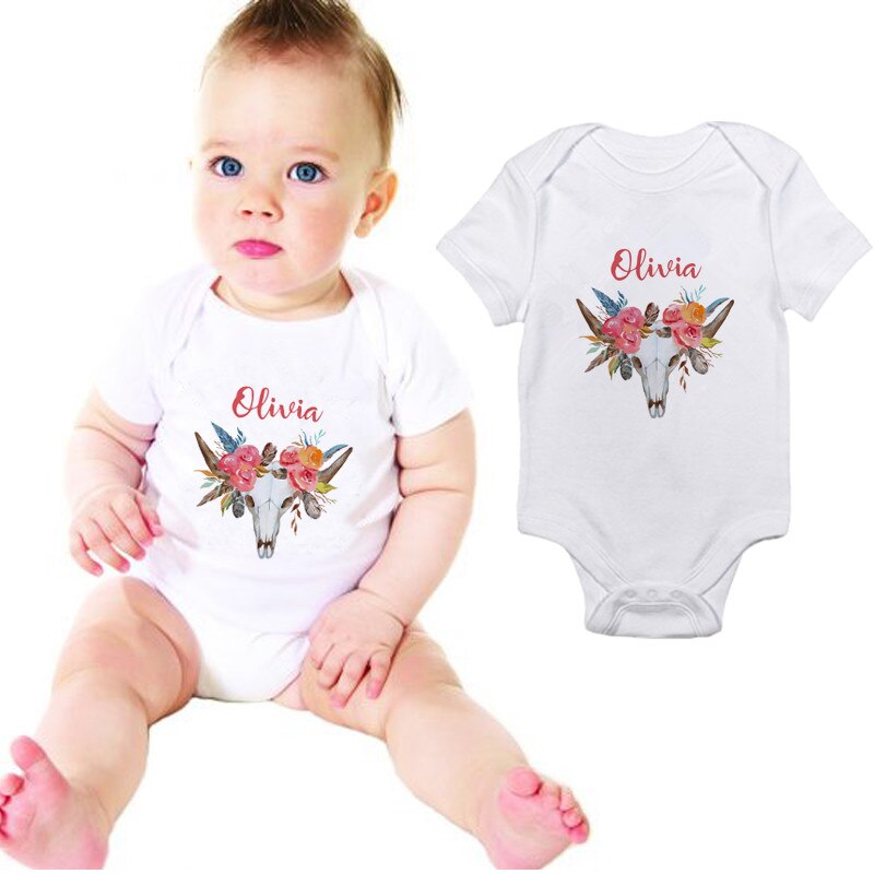 DERMSPE 0-24M Casual Newborn Baby Boy Girl Short Sleeve Letter Print Olivia With Flowers Romper Outfits Summer Clothes