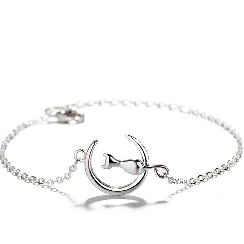 Pulsera de plata de ley 925 con de Luna y gato, joyería de para gato, SB125