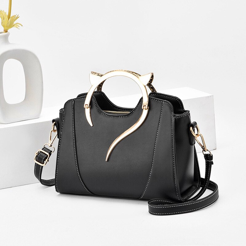 Eenvoudige Vrouwelijke Lederen Schoudertassen Handtas Stijl Mode Kat Draagbare Candy-kleurige Vrouwen Shell Tas: Black