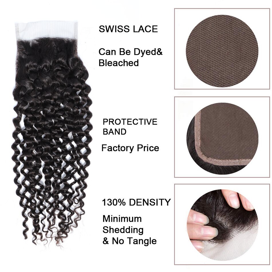 MISS LISA Kinky Curly 4X4 Lace Closure Free/Middle/Three Part Swiss Lace Medium Brown Color Closures Non-Remy Peruvian Hair