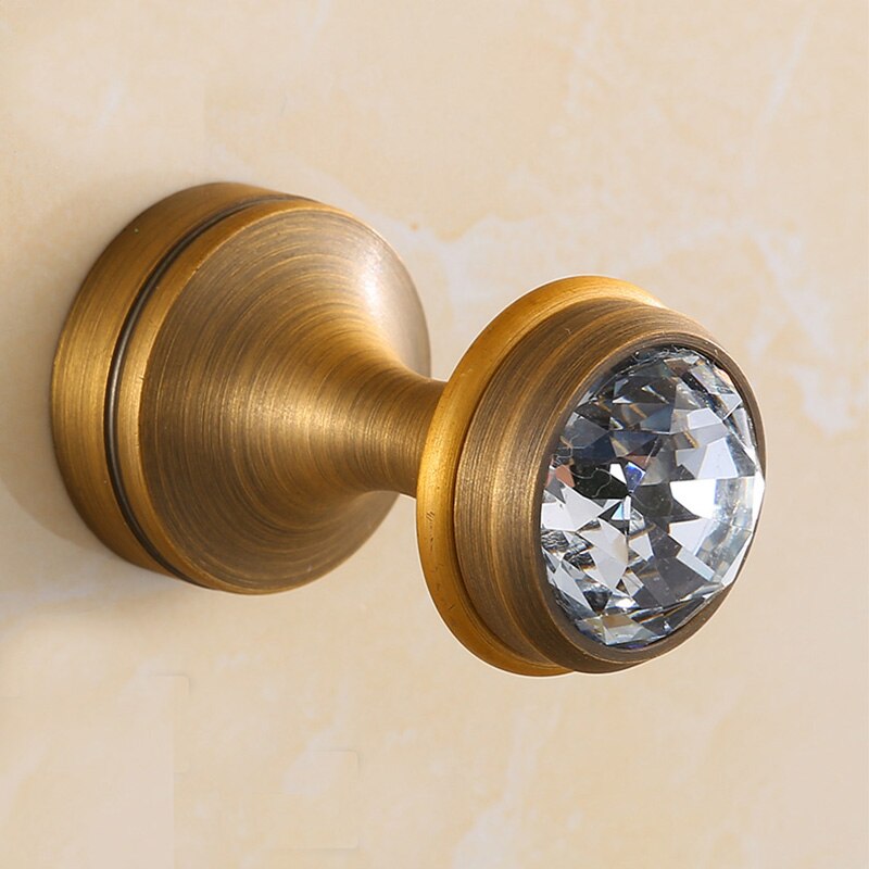 Mini Robe Hook, Bathroom Shower and Bath Sponge Hooks Coat Hanger Hooks, Wall Mounted Screwed: Crystal Hook - Brass