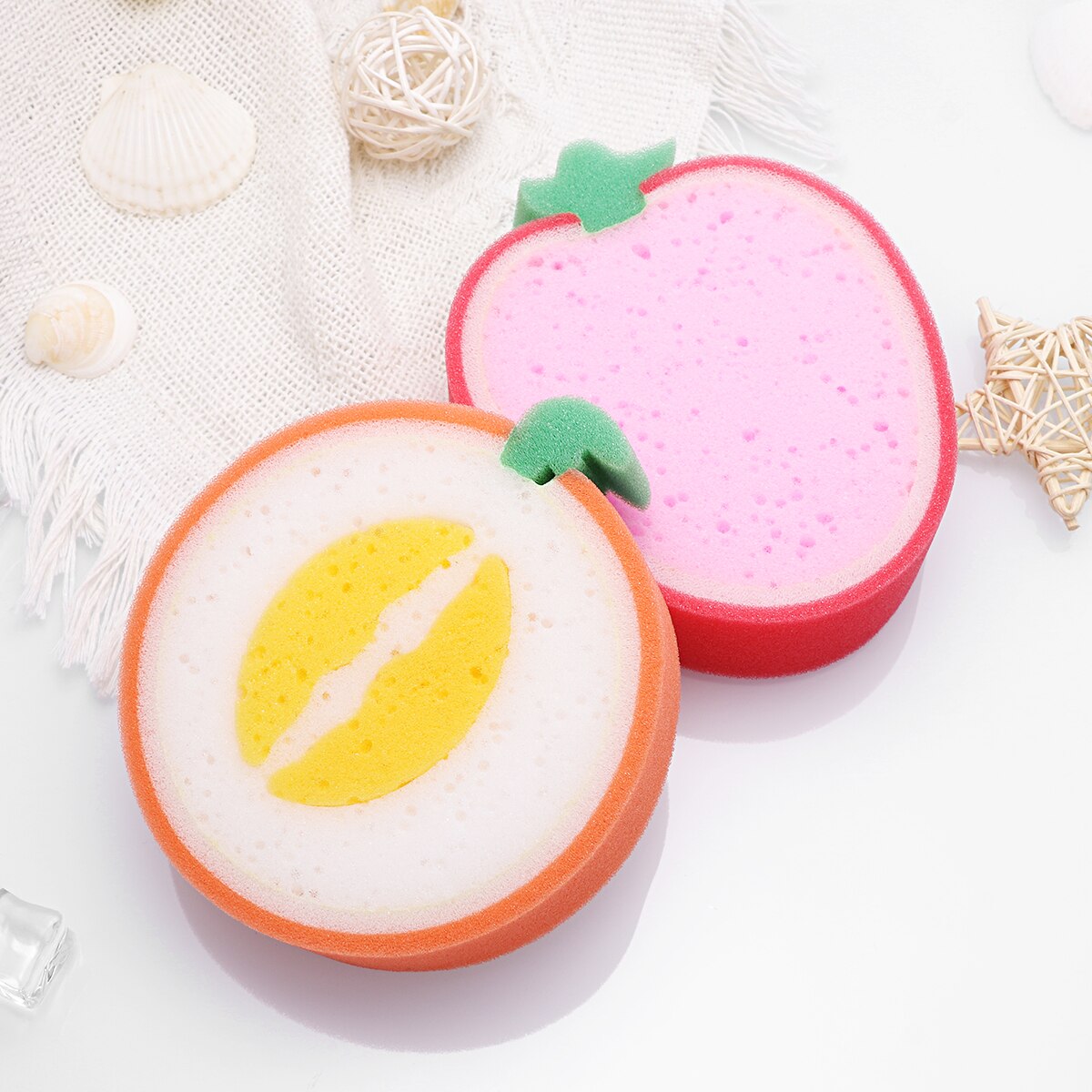 Healifty 4pcs Cute Fruit Shape Bath Sponge For Body Cleaning Sponges Scrubbers Bathing Tools Baby Kids Children Shower Sponge