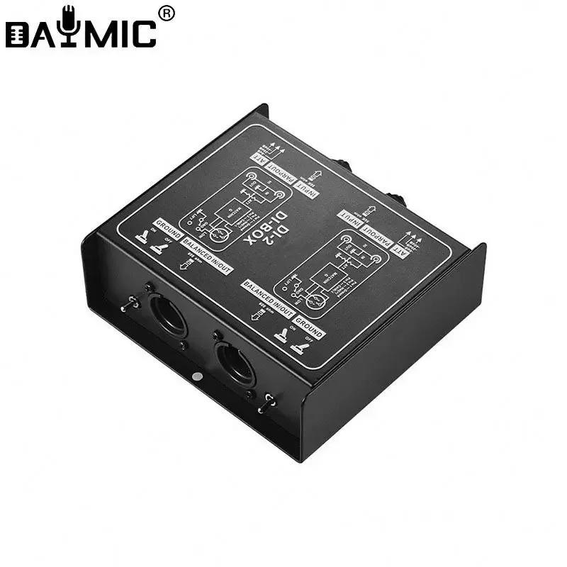 DI 2 2 canales Audio DI Box caja directa pasiva bajo de ruido guitarra DI 2 canales convertidor de Audio: Negro