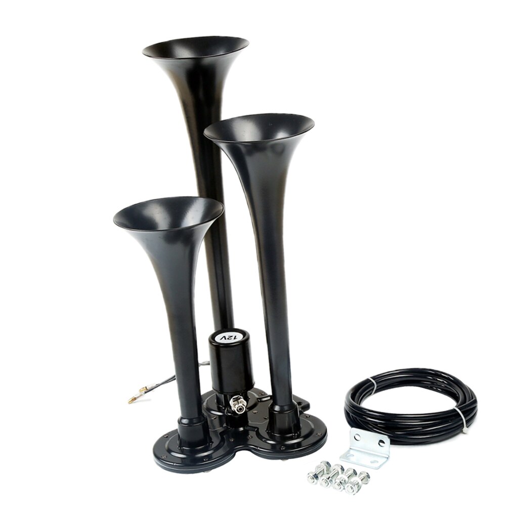 TRIPLE TRUMPET CHROME ELECTRIC AIR HORN 150db TRAIN SET HUGE LOUD SOUND