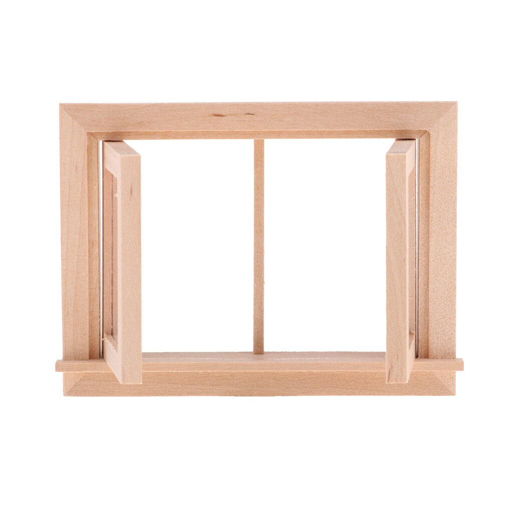 Umalet 1:12 dukkehus træ 2 panel vindue med glas, dukker hus miniature møbler gør det selv gør tilbehør