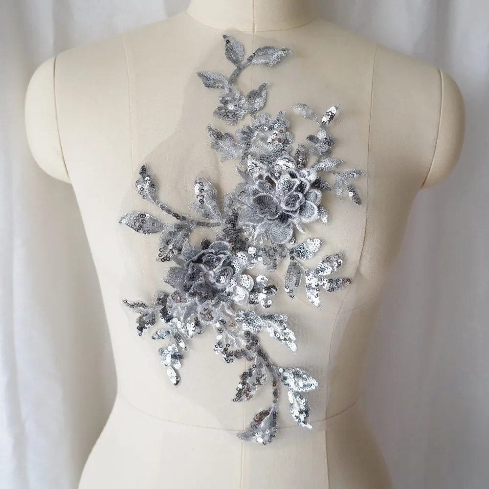 Lantejoulas bordadas flor aplique renda tecido guarnição gola de malha vestido de noiva de casamento remendo de costura vestido de festa decoração artesanato faça você mesmo: Antique Brass