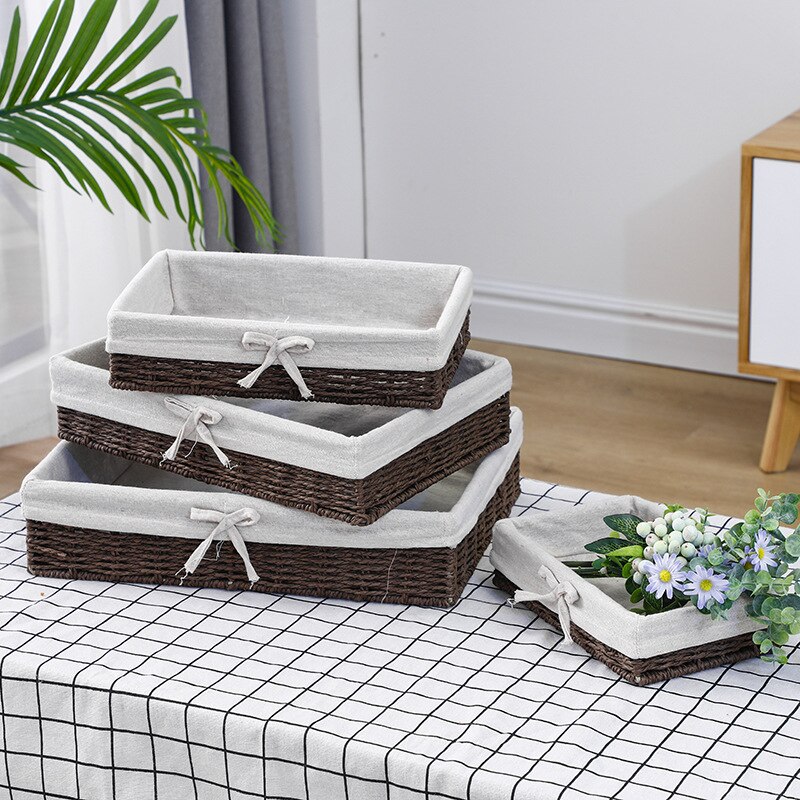 Bandeja de mimbre tejida a mano para almacenamiento de escritorio, cesta de mimbre para exhibición de comida, pan, fruta, aperitivos, mesa, tela, decoración artesanal