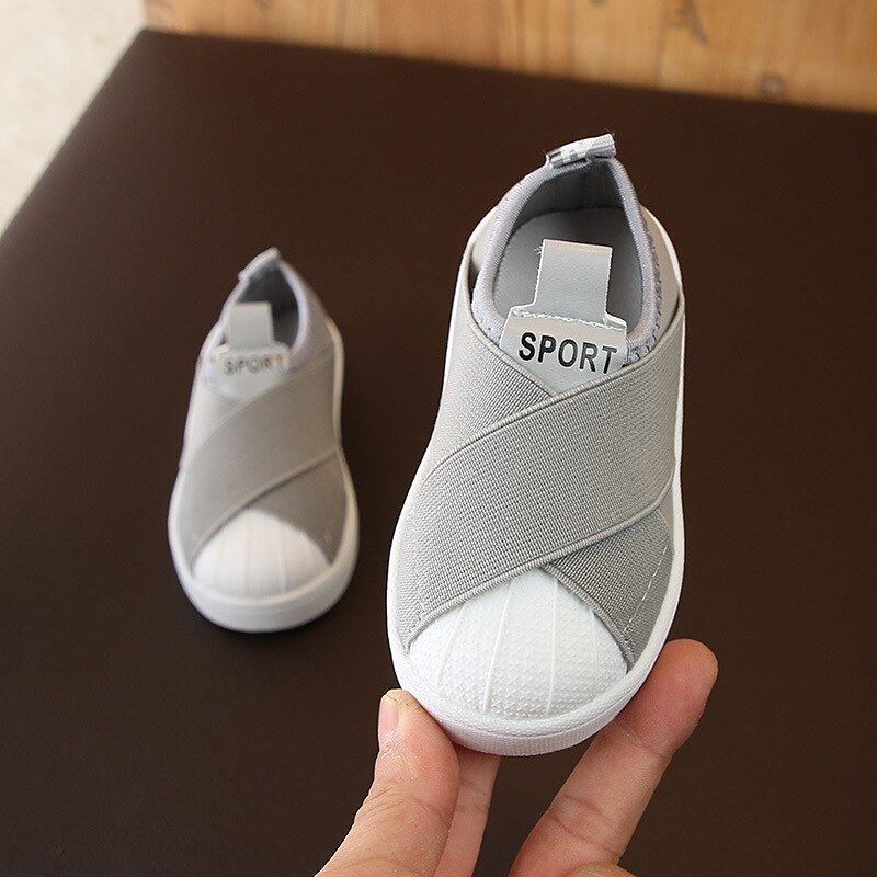 Lente Baby Meisje Jongen Casual Schoenen Baby Peuter Schoenen Elastische Stof Zachte Bodem Kinderen Kids Outdoor Schoenen: Grijs / 22(Insole 13.5 cm)