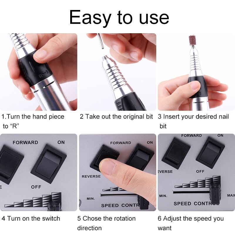 Koskoe Salon Elektrische Nail Boor Machine Apparatuur Set 30000Rpm Nagels Bestand Slijpen Pedicure Nail Art Gereedschap Acryl Gel