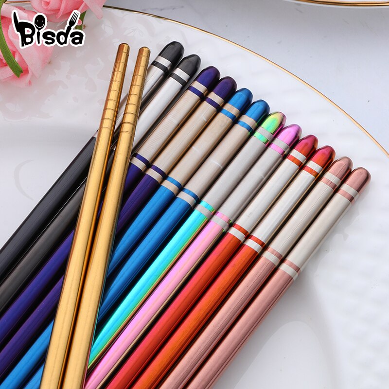 5 Pairs Stainless Steel Chopsticks Chinese Non-slip Chopstick Set Black Metal Chop Sticks Set Used For Sushi Dinnerware