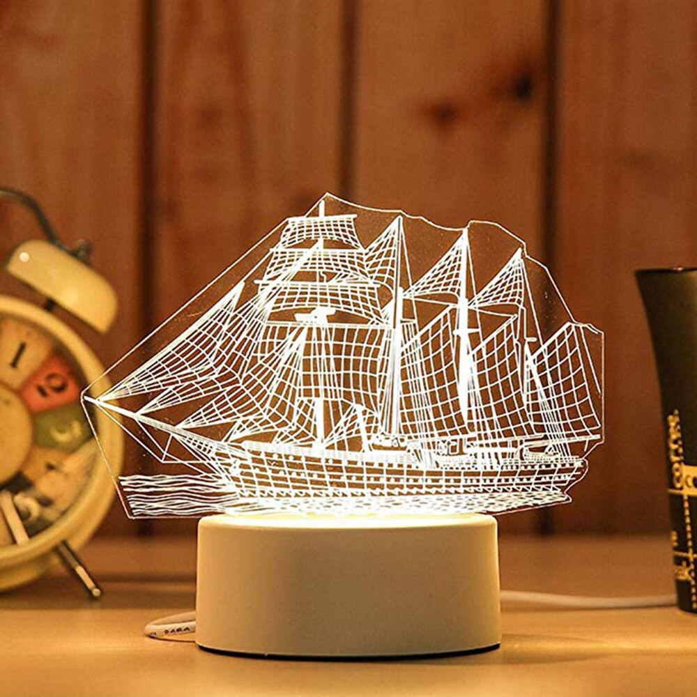 3D USB Acrylic Night Lights Desktop Baubles LED Light Lamps Table Desk Globe Bedroom Office Decor Warm White Lamp Ornament: B