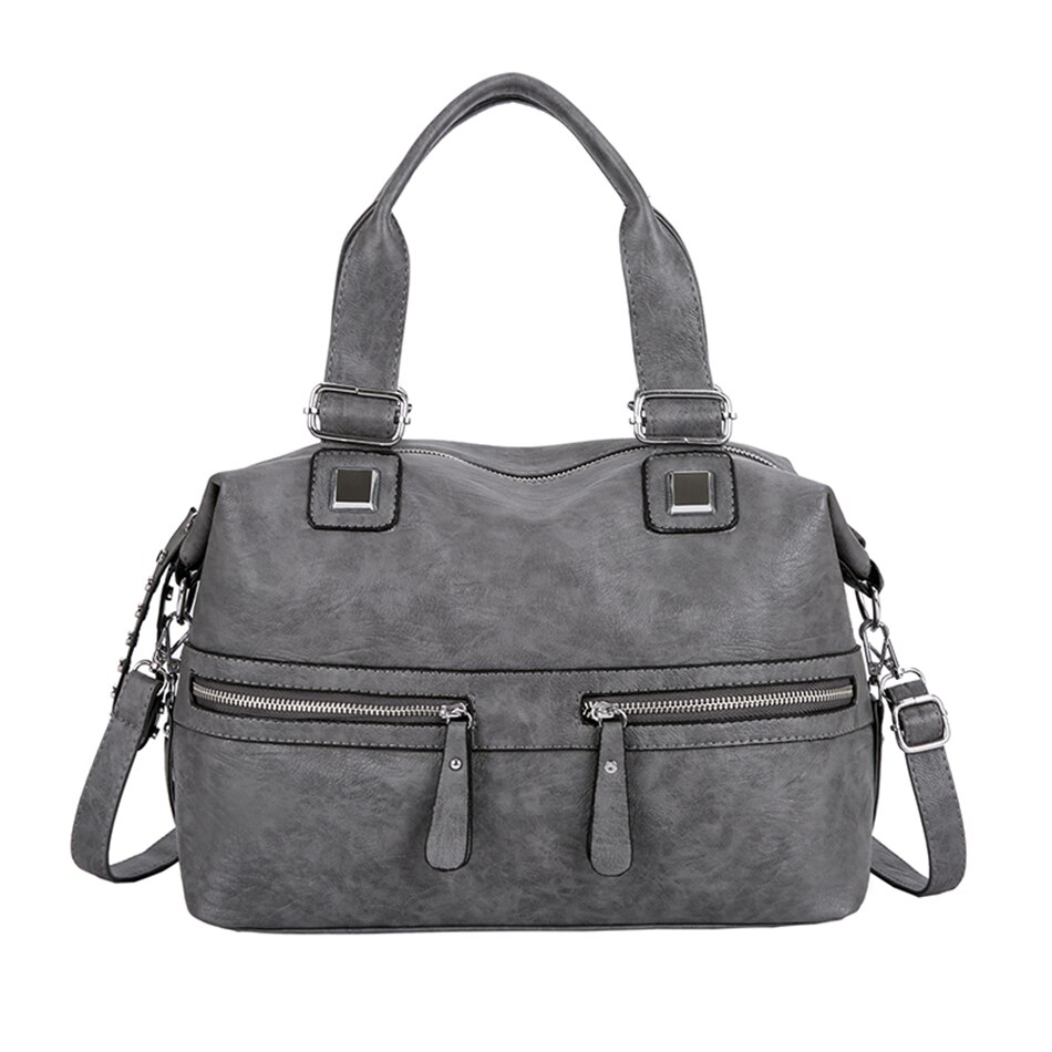 Bolso de cuero suave para mujer, novedad de , moderno bolso rosa/negro para mujer, bolso de hombro de para mujer, bolso informal grande: Gray