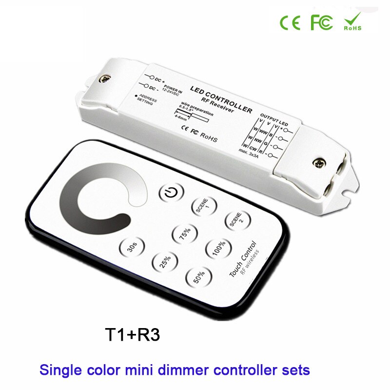 Bincolor Mini Rf Wireless Remote Led Dimmen/Cct/Rgb/Cw Nw Ww Led Dimmer Ontvanger Controller Voor led Strip Licht, DC12V-24V: T1  and  R3