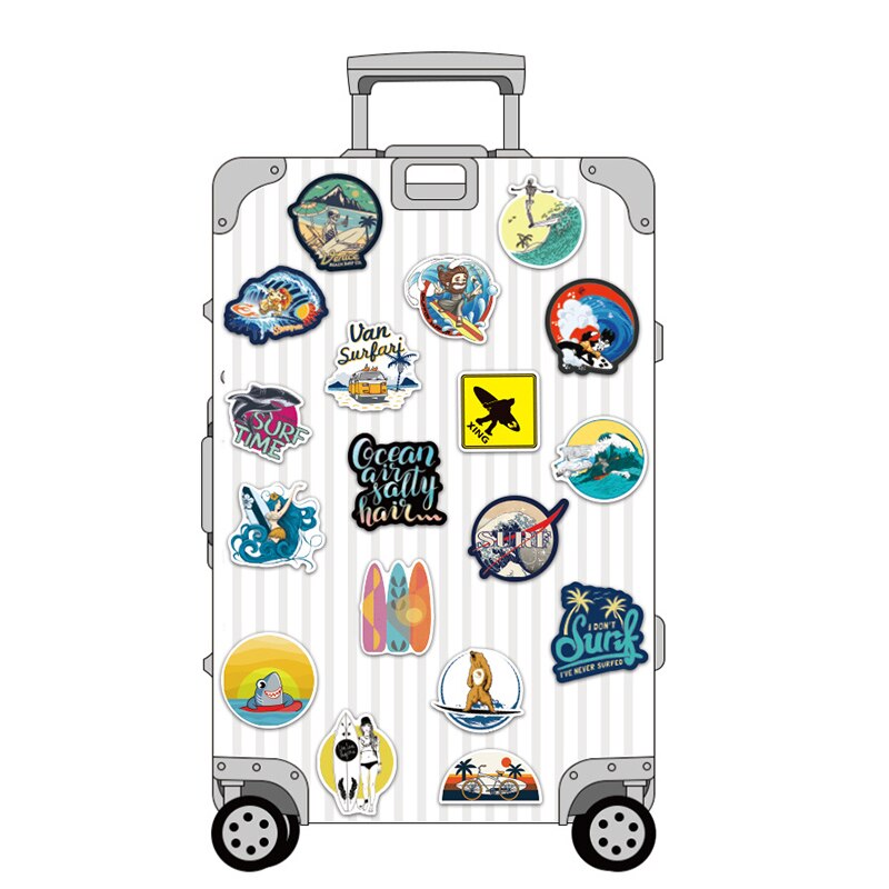 100PCS Outdoor Surfing Stickers Summer Sports Tropical Beach Surfing Waterproof Computer Stickers Skateboard Decals For Notebook
